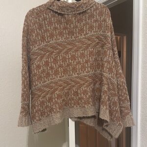 Mystree Marled Brown & Cream Knit Cowl Pullover
